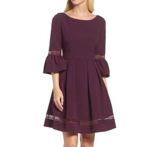 Eliza J Burgundy Bell Sleeve Fit and Flare Dress